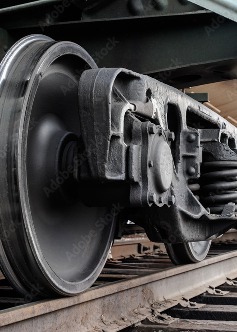 Close up of train wheel.